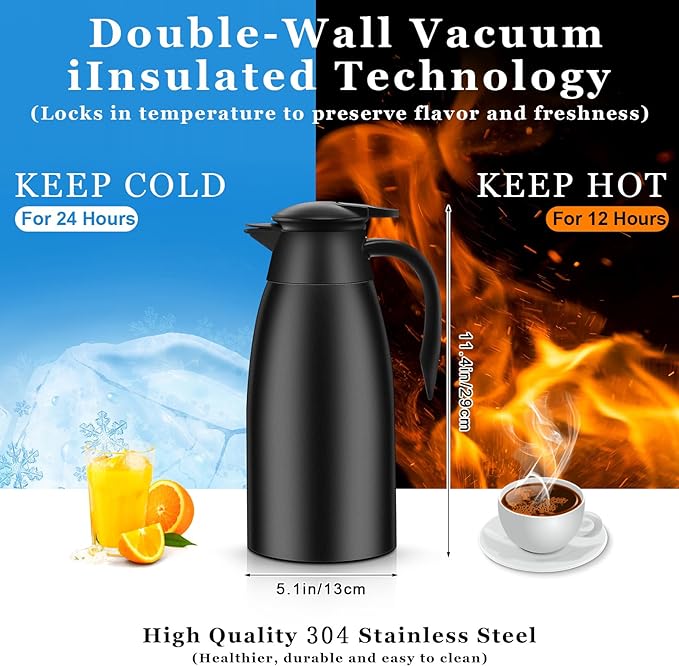 Norme 2 Pcs Thermal Coffee Carafe Insulated Stainless Steel Coffee Carafe for Hot Liquid Vacuum Thermal Pot Creamer Pitcher Dispenser with Brushes Keeping Hot Water Milk(Black)
