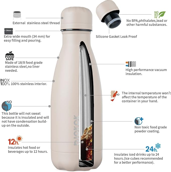BJPKPK 12oz Small Water Bottle Stainless Steel Insulated Water Bottle for Travel,Apricot