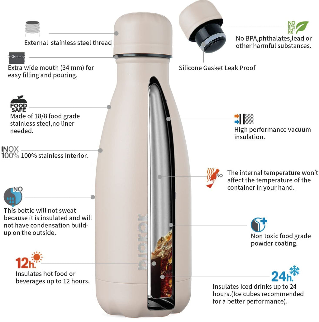 BJPKPK 12 oz Small Insulated Water Bottle, Stainless Steel Leak Proof Flask