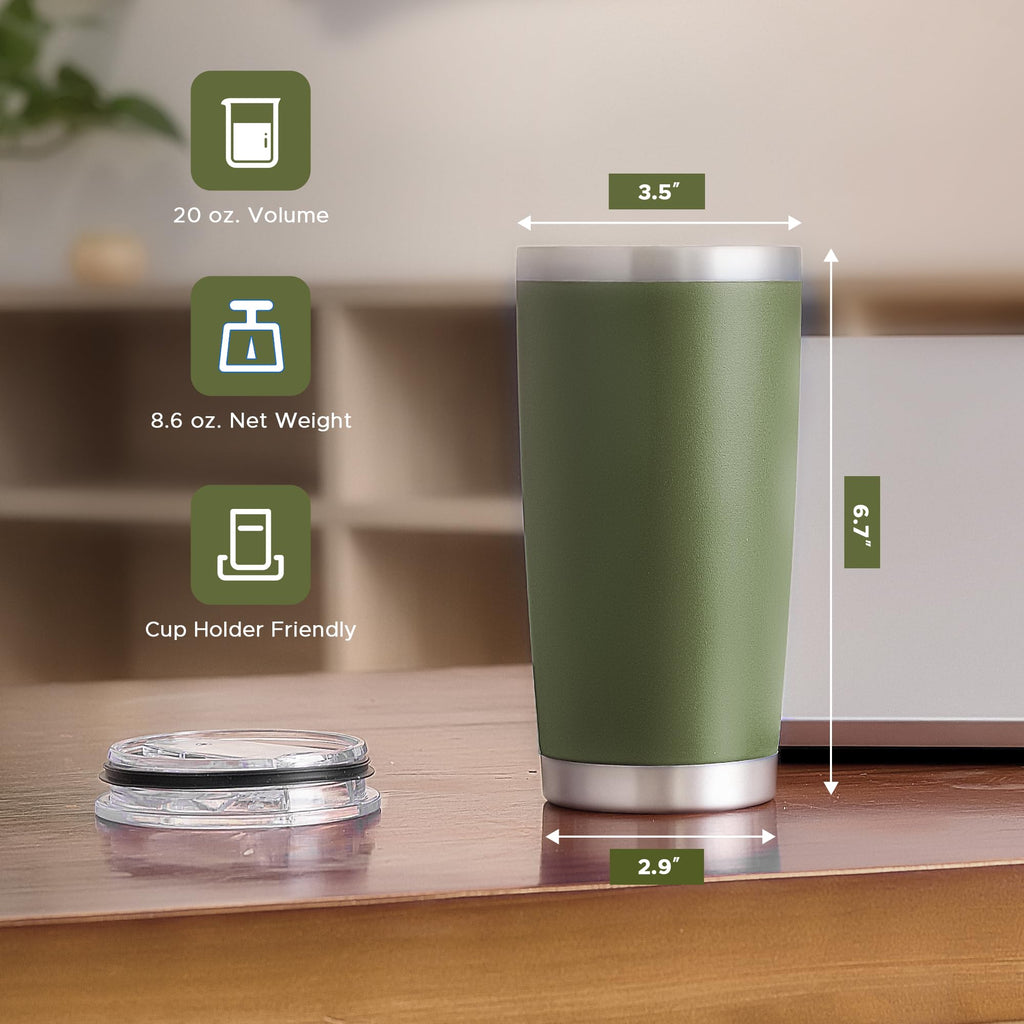 OMTech 20oz Tumbler Bulk, 12 pcs Stainless Steel Insulated Mug, Army Green