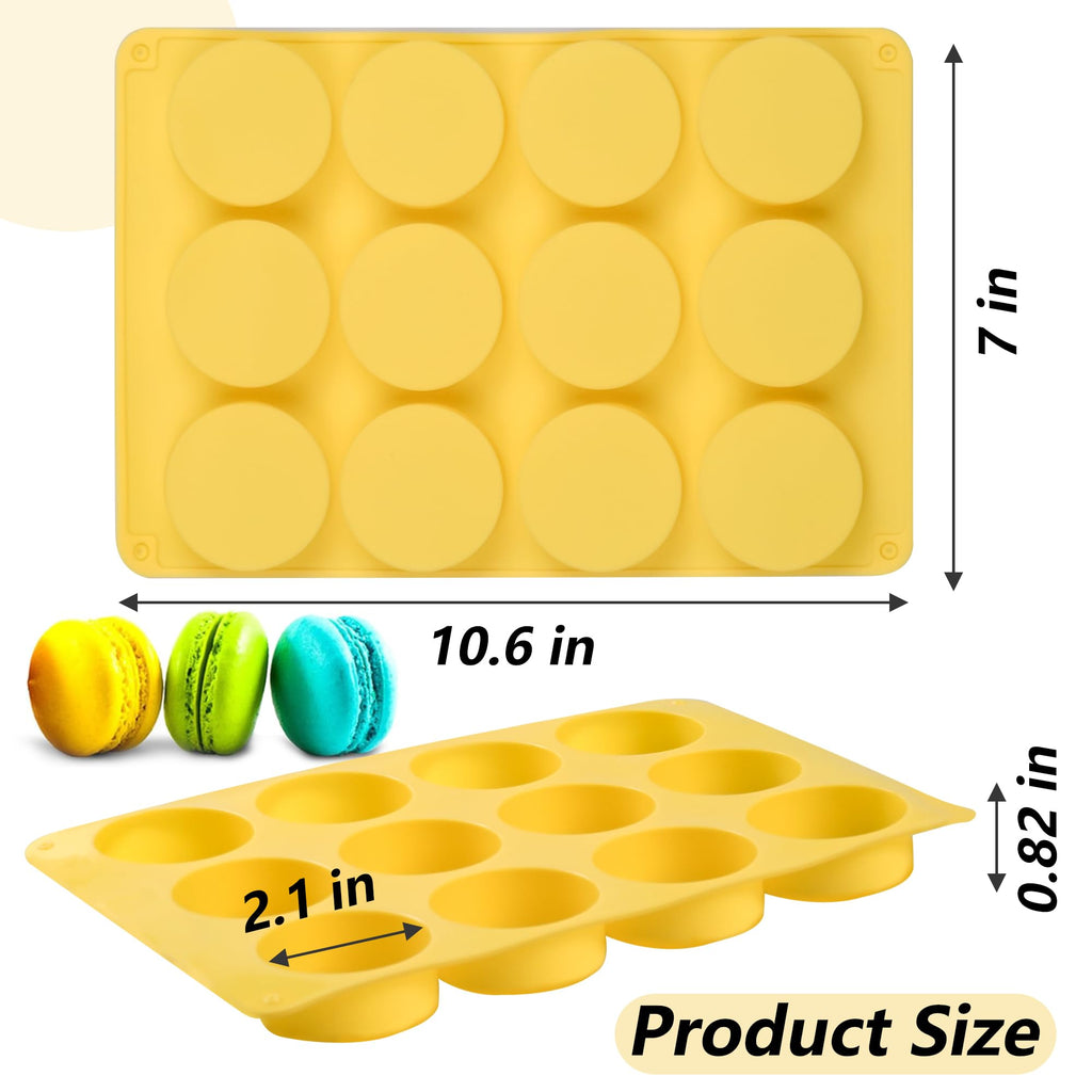 Round Chocolate Cookie Silicone Molds, New Size 12-Cavity Cylinder Chocolate Cover Cookie Silicone Molds for Candy Mini Cakes Jelly Baking (Yellow)