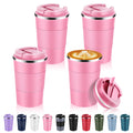 Volhoply 13 oz Stainless Steel Insulated Travel Coffee Mug with Fip Lid Bulk 4 Pack,Reusable Double Wall Vacuum Metal Coffee Cup,Portable Leak Proof Thermal Tumbler for Hot & Cold Drinks(Pink,4)