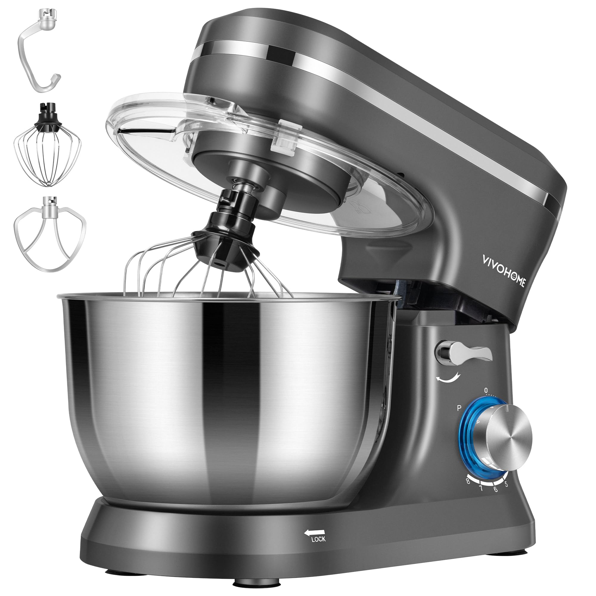 VIVOHOME 4.75 Quart Stand Mixer, 8 Speed Kitchen Electric Food Mixer, Household Stand Mixer for Baking, Cake, Bread with Beater, Dough Hook, Wire Whip and Egg Separator, Gray