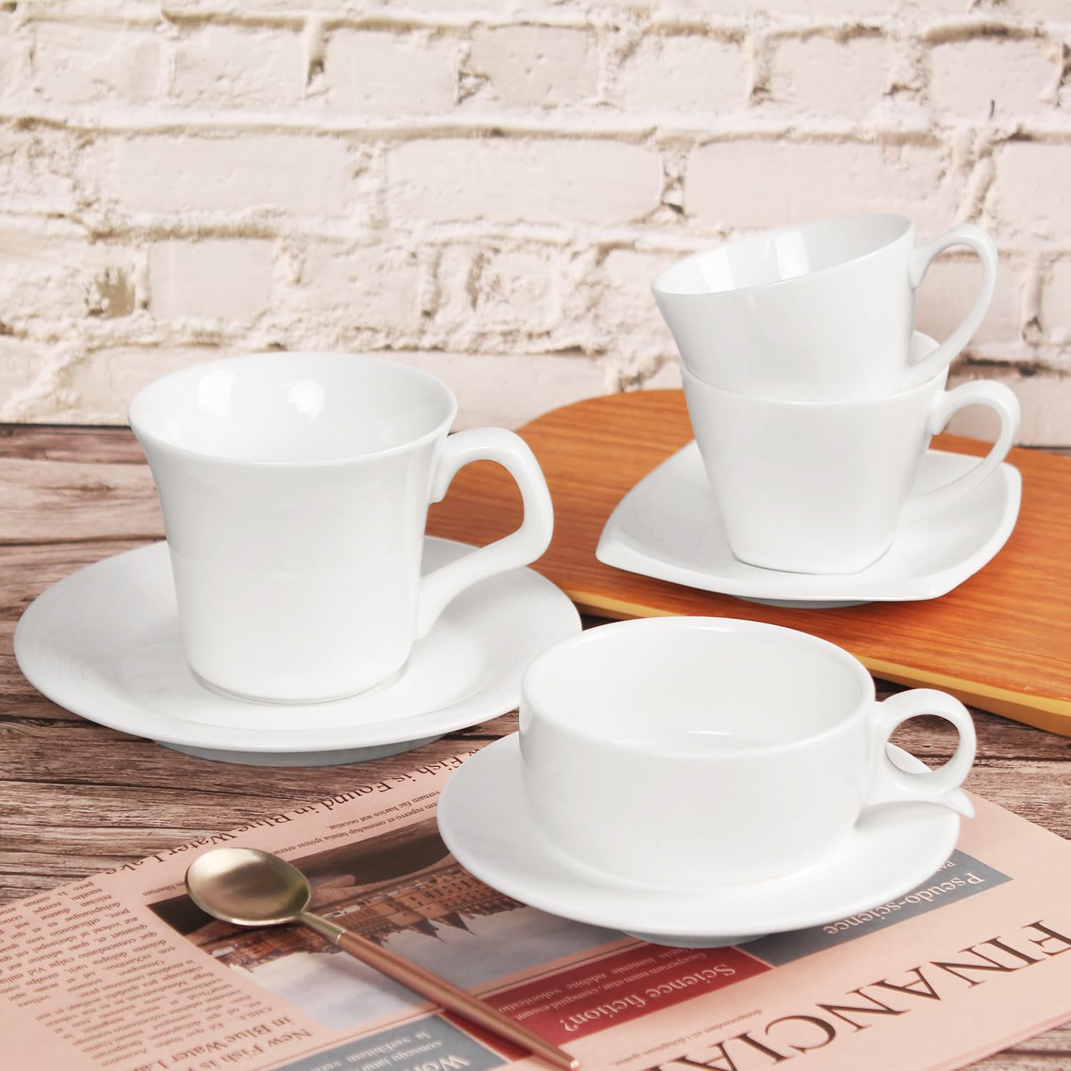Jinsongdafa Italian Style Porcelain Espresso Cup Set - 4 Demi Tasse Cups, 4 oz Each