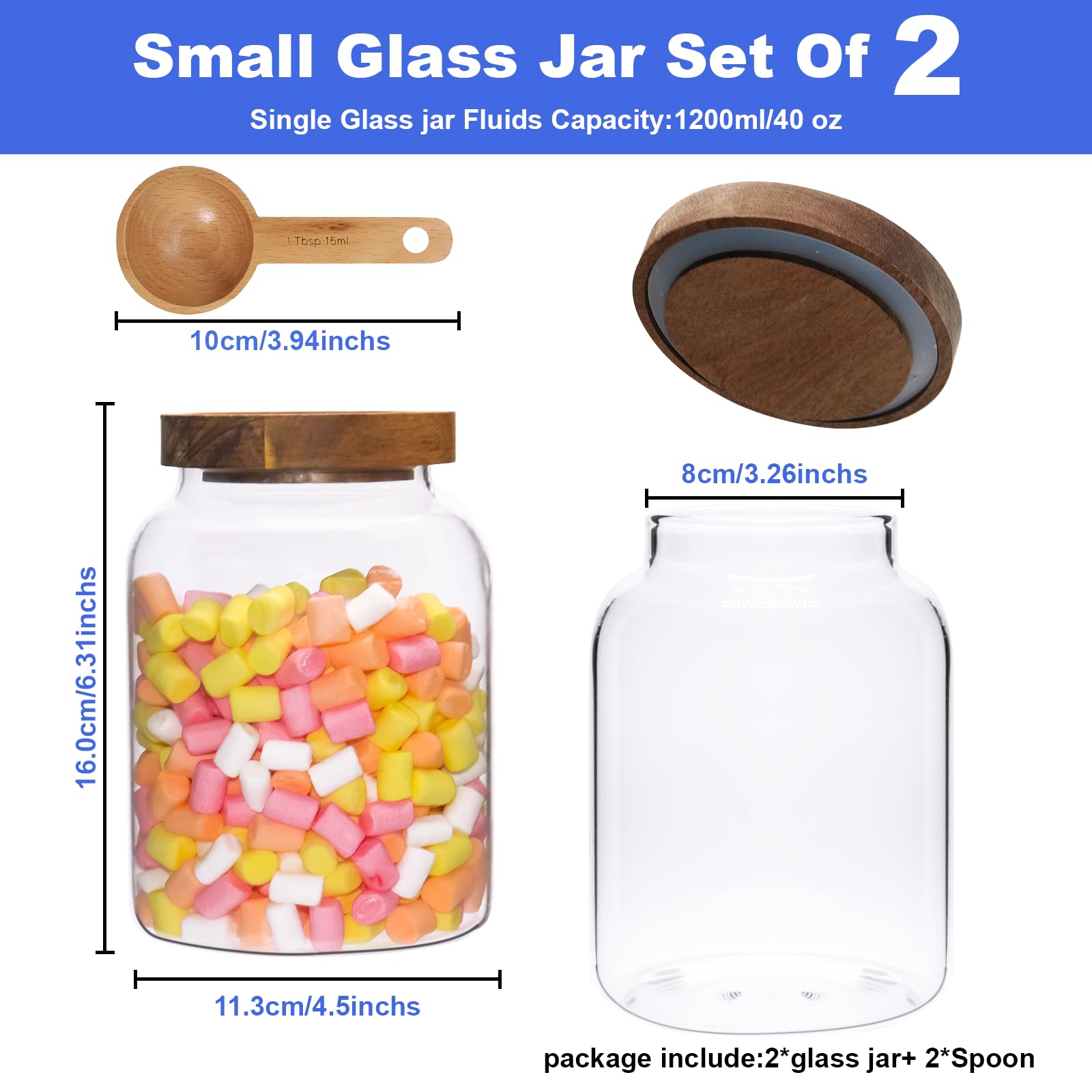 Glass Coffee Canister Glass Food Storage Jars With Airtight Lids Borosilicate Glass Coffee Canister Container for Coffee Beans & Grounds Tea Sugar Spices Kitchen (1200ml/40oz -2pack-with spoon)