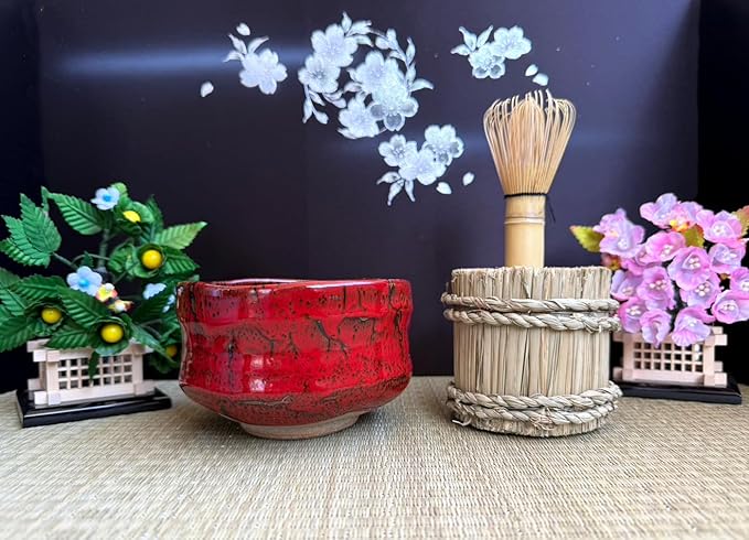 Japanese Traditional Handcrafted Matcha Chawan Tea Bowl Cup Ceremony Tableware Pottery (Tenmoku Beninagare)