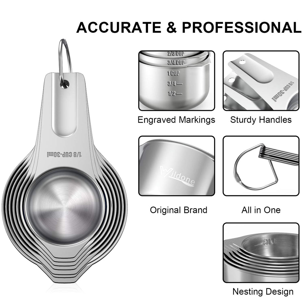 21 Pcs Stainless Steel Measuring Cups and Spoons Set, Wildone Stackable Metal Measuring Cups and Spoons for Cooking & Baking, Includes 7 Cups, 9 Spoons and 5 Mini Spoons