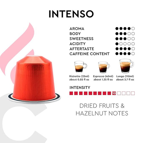 100 Aluminum Espresso Pods Compatible with Nespresso Original Line, Made in Italy - Intenso, Intensity 10/14, Dark Roast, (Packaging May Vary)
