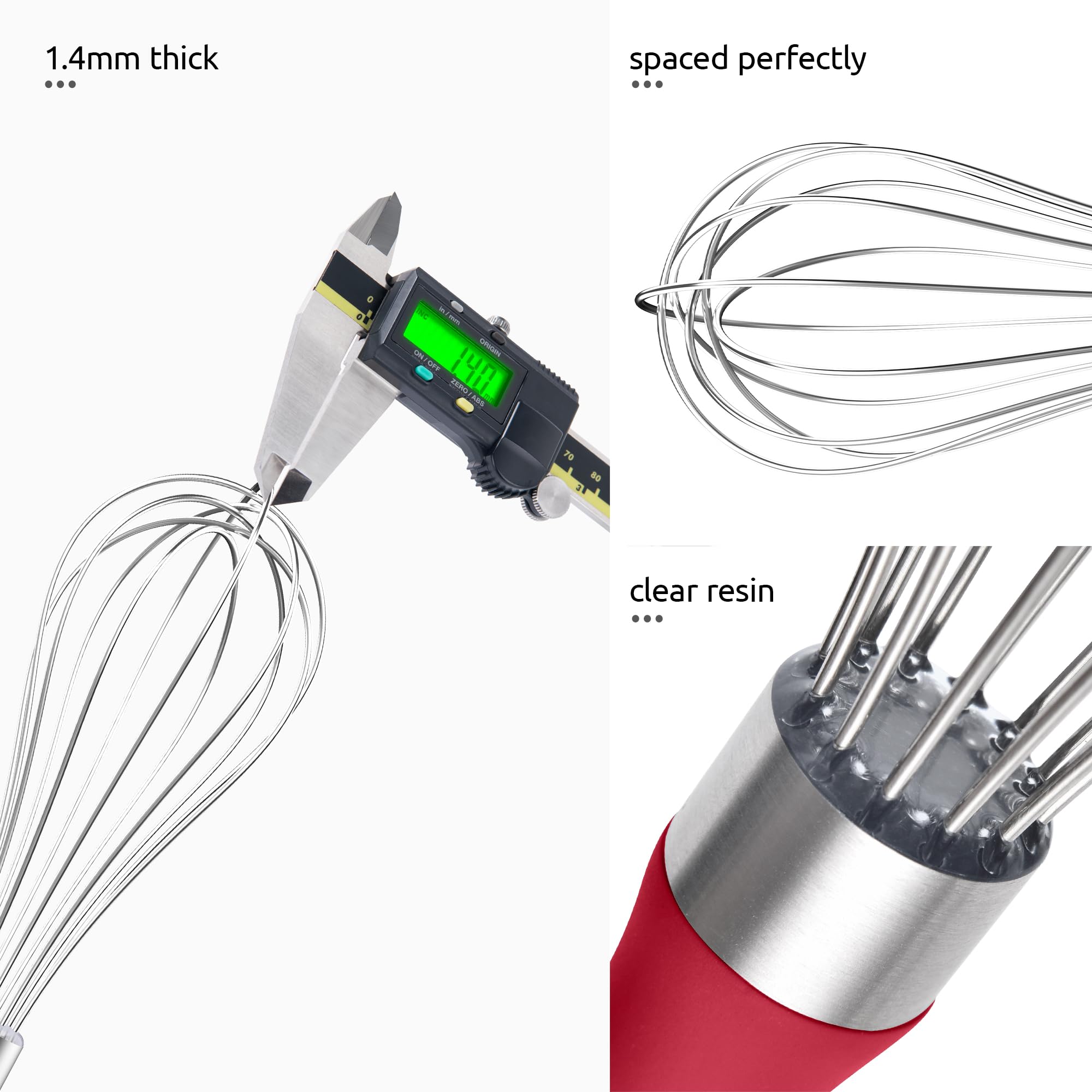 U-Taste Wire Whisk for Cooking, 18/10 Stainless Steel Balloon Wisk, S/Red