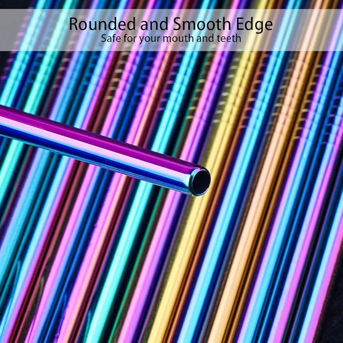 [24 PCS] Value Pack Reusable Stainless Steel Straws in Bulk Extra Long 10.4 inch Colorful,Tomorotec Metal Straw Sets with Cleaning Brushes,12 Straight 12 Bent For Tumblers Beverage Drink Cocktail