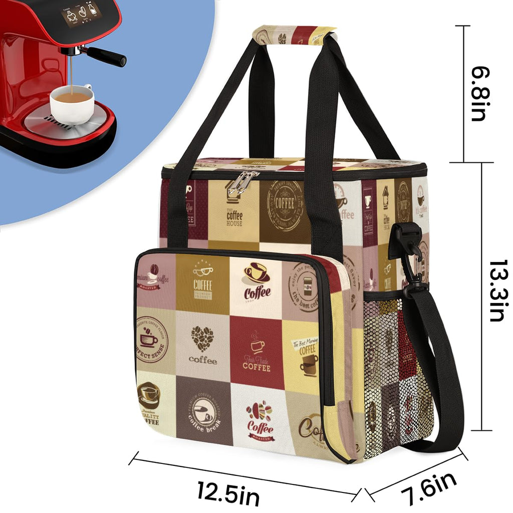 FengQuGou Set of Coffee Icons Maker Carring Bag Travel Carrying Storage Tote Compatible with Keurig K-Mini or Plus Portable Single Serve Brewer Case Pockets for K-cup Pods