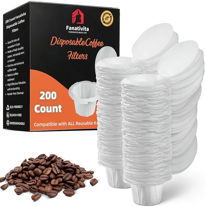 Fanativita 200ct Disposable K Cup Coffee Filters with Genius Lid