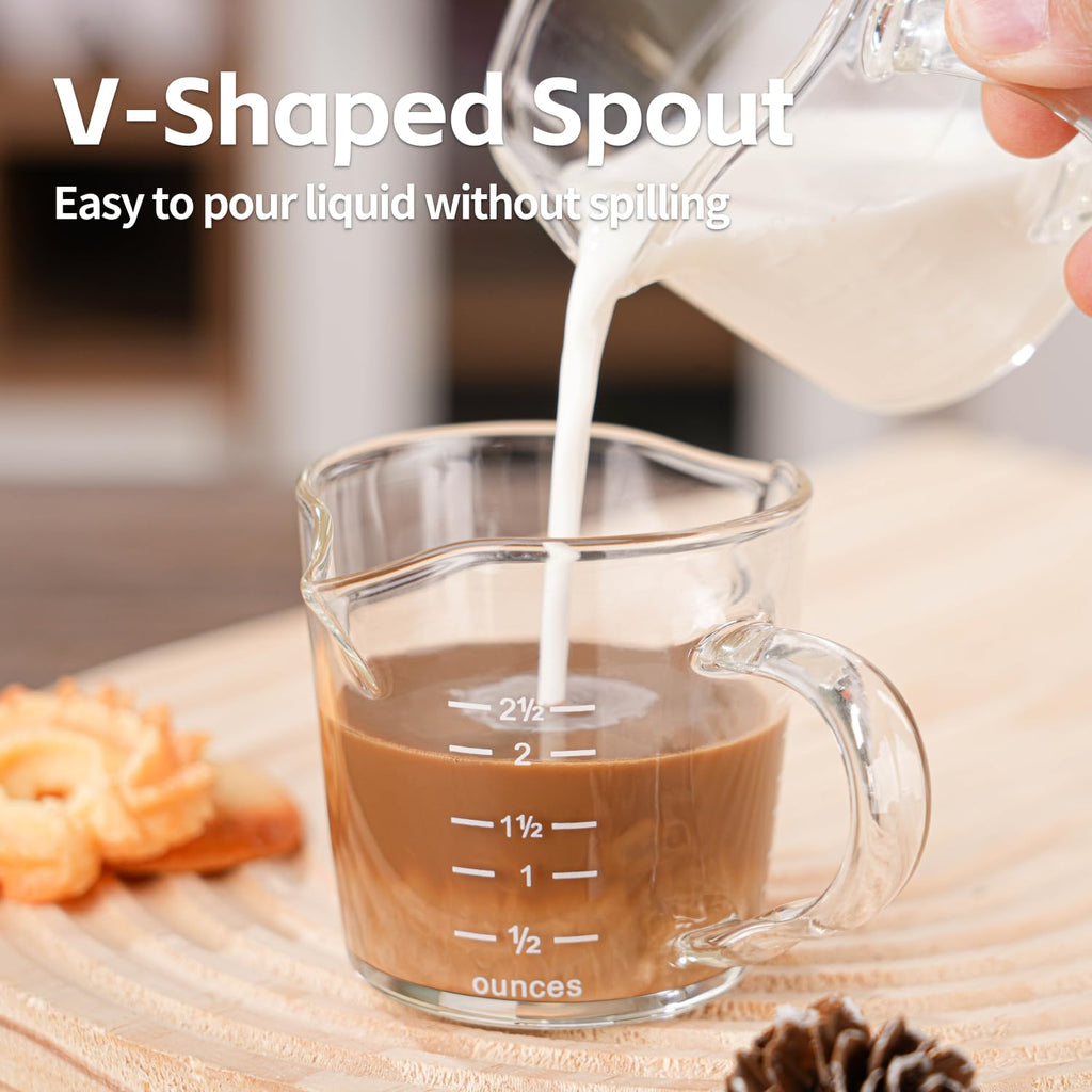 Espresso Shot Glass 3-Ounce Triple Pitcher Barista Double Spouts With Pouring Handle (2 Pack)