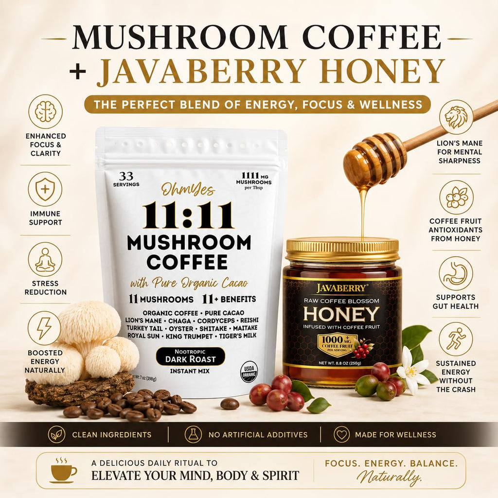 OhmYes Mocha Mushroom Coffee with Pure Cacao | Organic Mushroom Coffee, 11-Mushroom Blend (Lion’s Mane, Reishi, Chaga, Cordyceps) | Organic Instant Coffee, Cocoa Flavanols | Unsweetened | 7oz