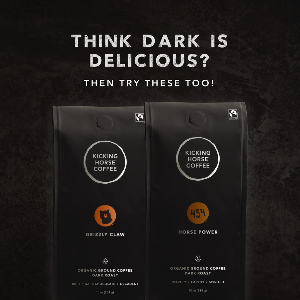 Kicking Horse Coffee Kick Ass, Dark Roast, Ground, Certified Organic, Fairtrade, Kosher, Black, 284 g, Pack of 6