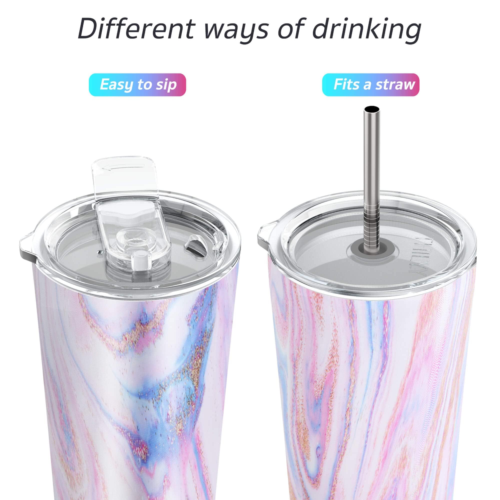 THILY Tumbler Stainless Steel Coffee Cup 26 oz Triple-Insulated Travel Mug with Splash-Proof Lid, for Ice Drinks and Hot Beverage Smoothies Cup, Pink Ripple