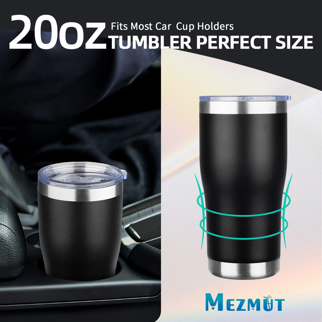 MEZMUT 20oz Coffee Tumbler with Lid and Straw Double Wall Vacuum Insulated Cup Stainless Steel Travel Mugs Insulated for Hot and Cold Leakproof Powder Coated Tumbler for Indoor and Outdoor