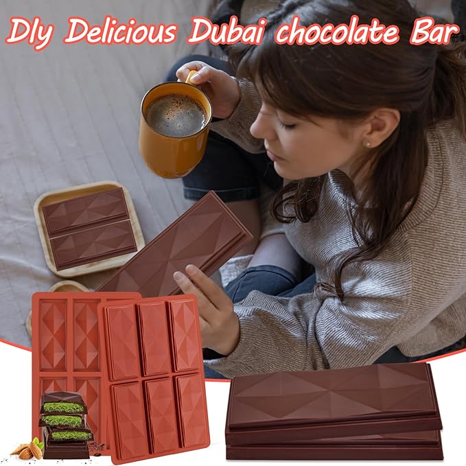 Chocolate Bar Molds Mini Non Stick 2 Pack,Thick Food Silicone Mold for Stuffed Candy Dubai Knafeh Pistachio Granola Bar and Pastry Snacks