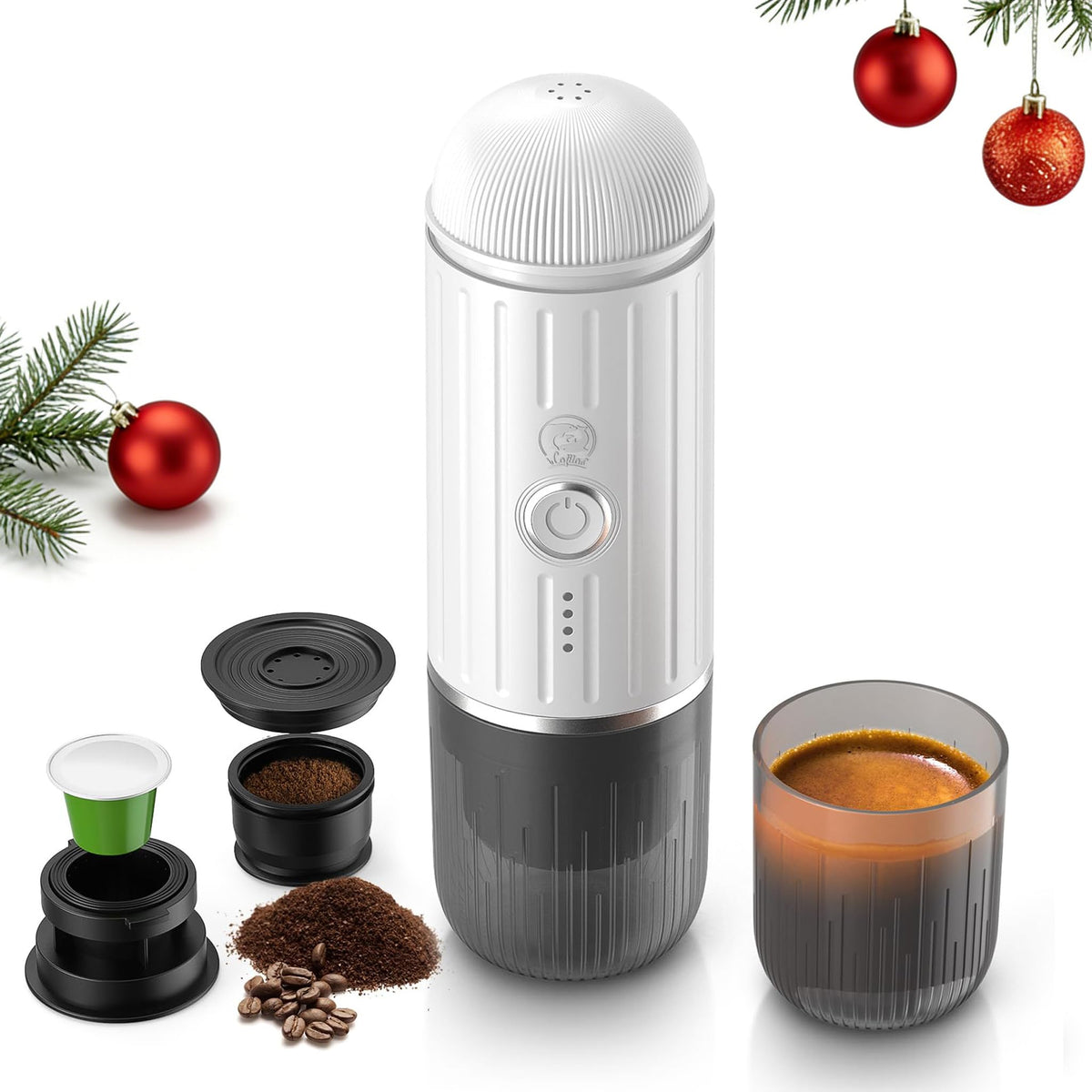 i Cafilas 2-in-1 Portable Espresso Maker For Nespresso Pod＆Ground,White