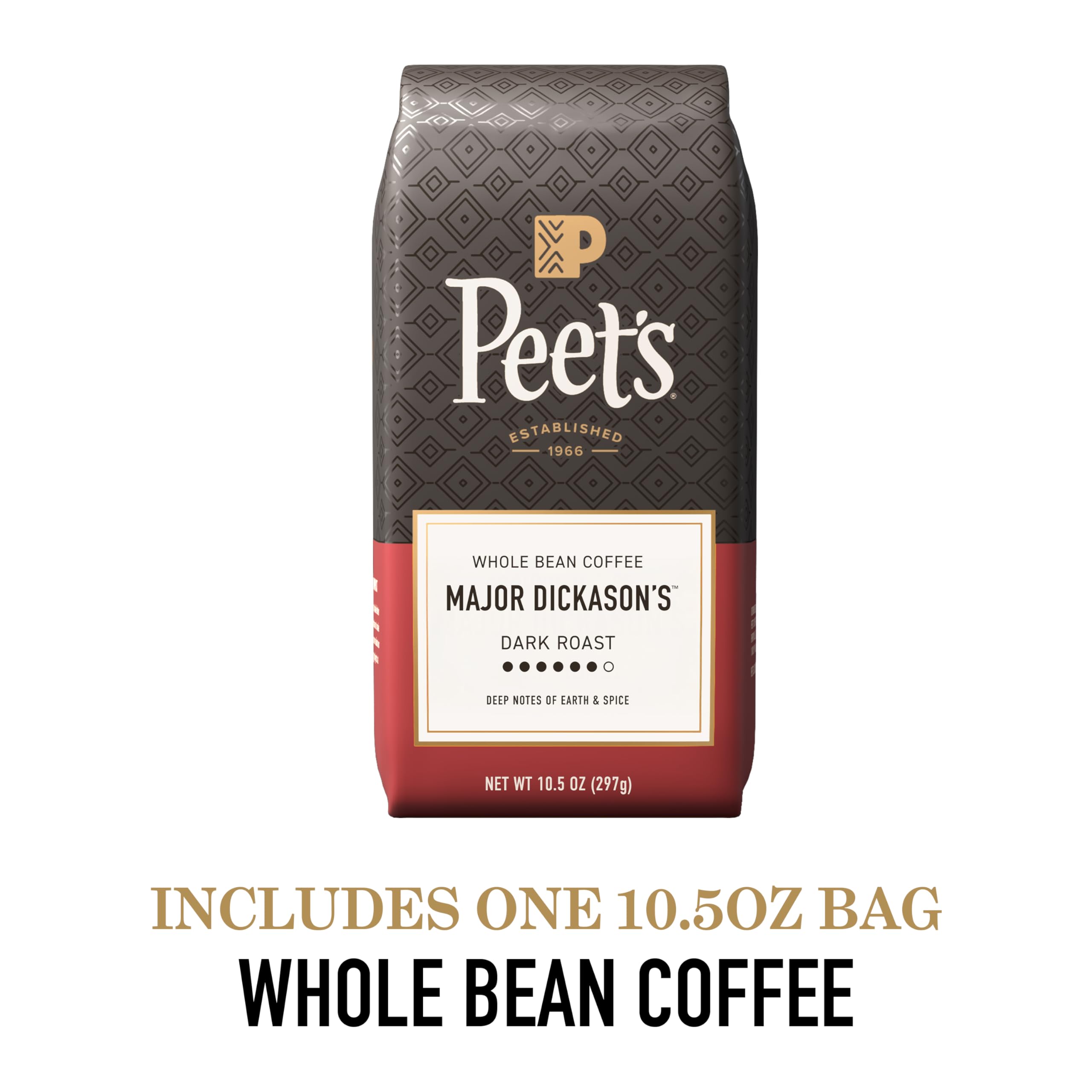 Peet's Coffee, Dark Roast Whole Bean Coffee, 100% Arabica Coffee - Major Dickason's Blend 10.5 Ounce Bag
