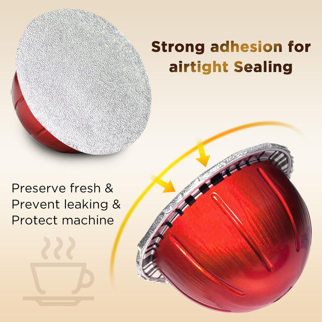 CAPMESSO Foil Lids for Nespresso Vertuo Pods - 100 Aluminum Foil Lids