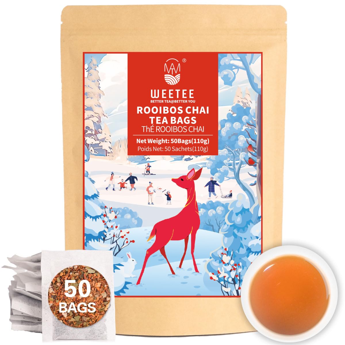 WT WEETEE Chamomile Lavender Tea Bags 100ct, Caffeine-free Tea for Bedtime