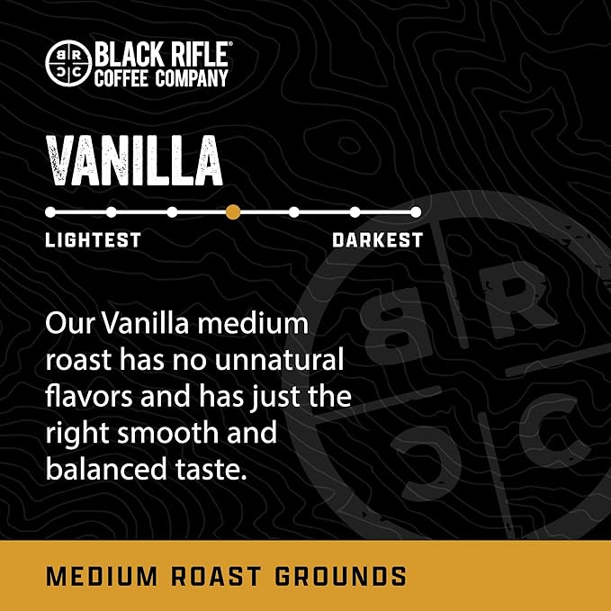 Black Rifle Coffee Company Ground Coffee Medium Roast - Roasted Blend Made from Pure Arabica Beans - Colombian & Brazilian Beans - Veteran Founded & American Made (Vanilla, 12oz Bag)
