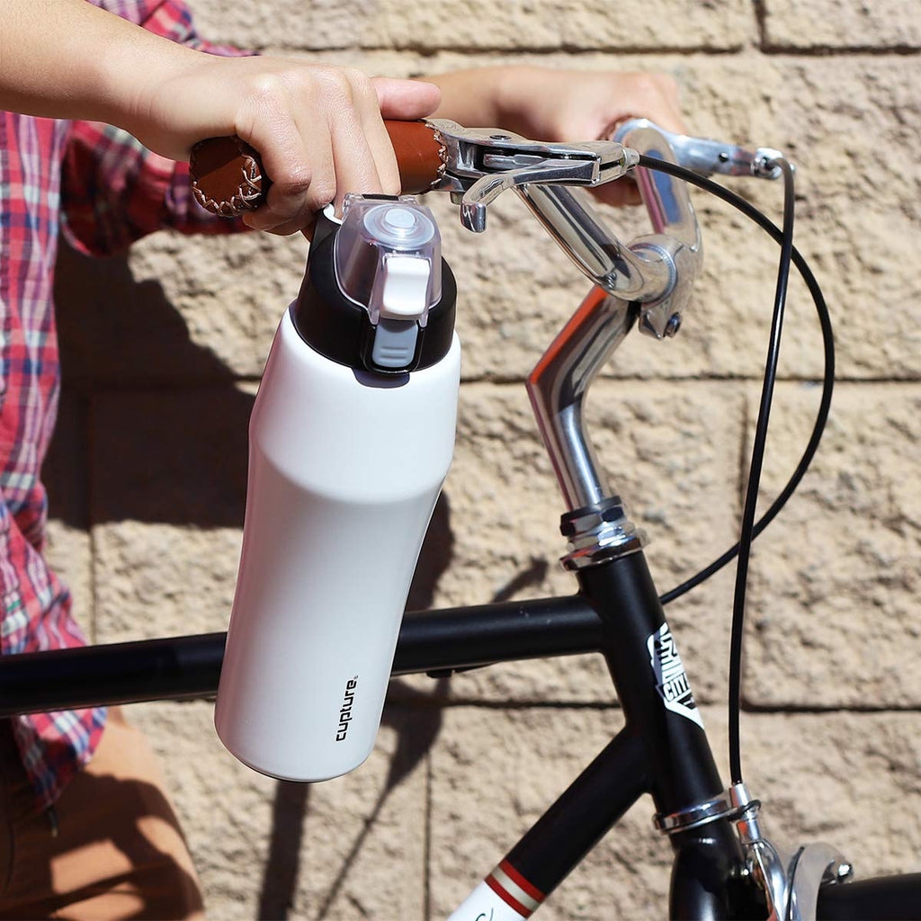 Cupture Action Water Bottle Flip Top with Handle - 22oz Stainless Steel Vacuum-Insulated (White)