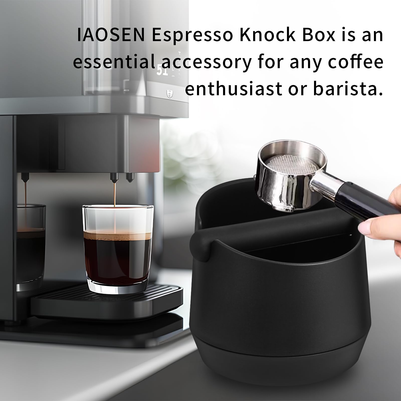 IAOSEN Knock Box 6 Inch Extra Large Capacity Design Espresso Knock Box Shock-absorbent Knock Box Espresso with Removable Knock Bar and Non-Slip Base Espresso Accessories for Home/Office