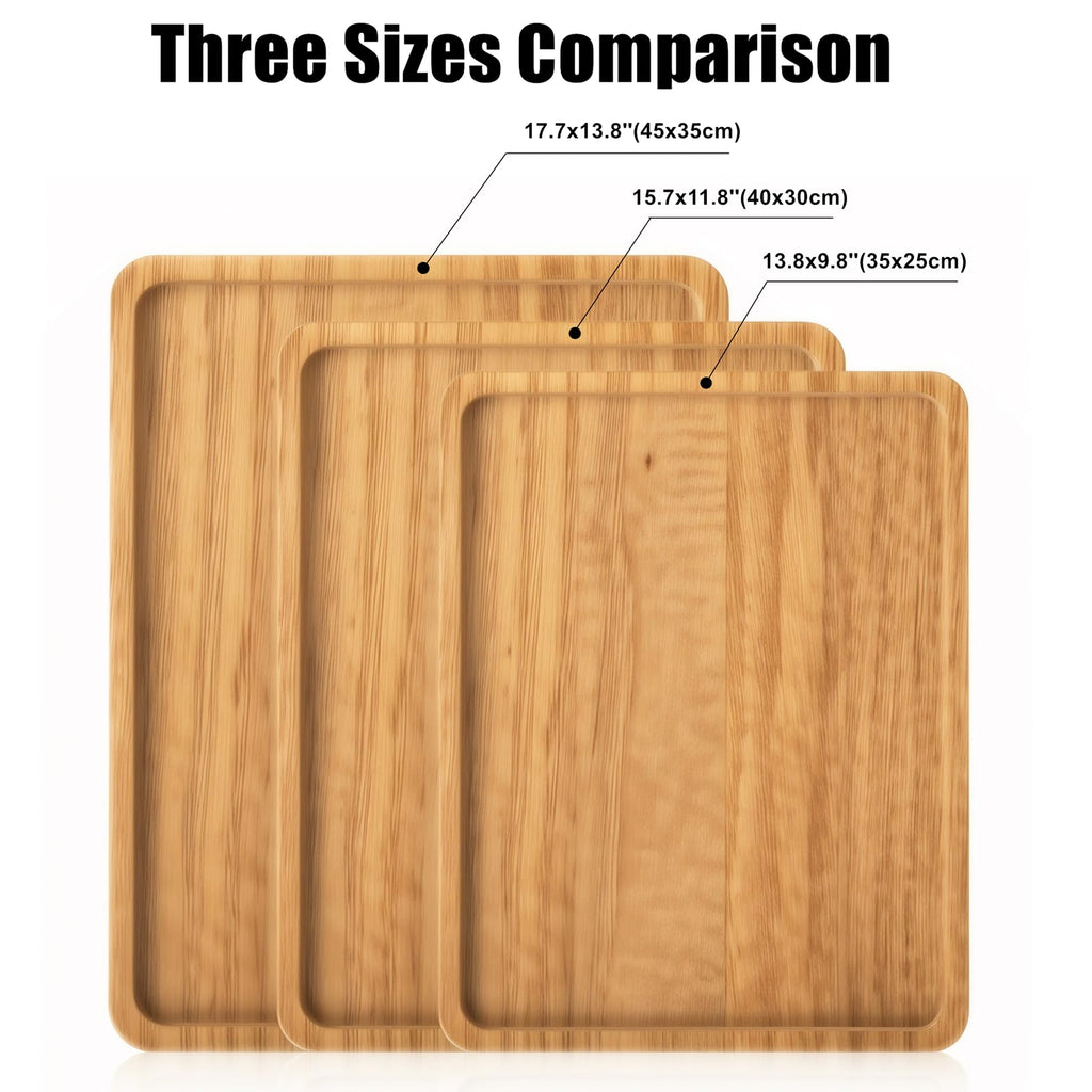 Oebberru Wood Tray for Coffee Tea Extra Large Wooden Serving Tray for Food Fruit Snack Decorative Serving Platter, 17.7x13.8 Inches, Light Color