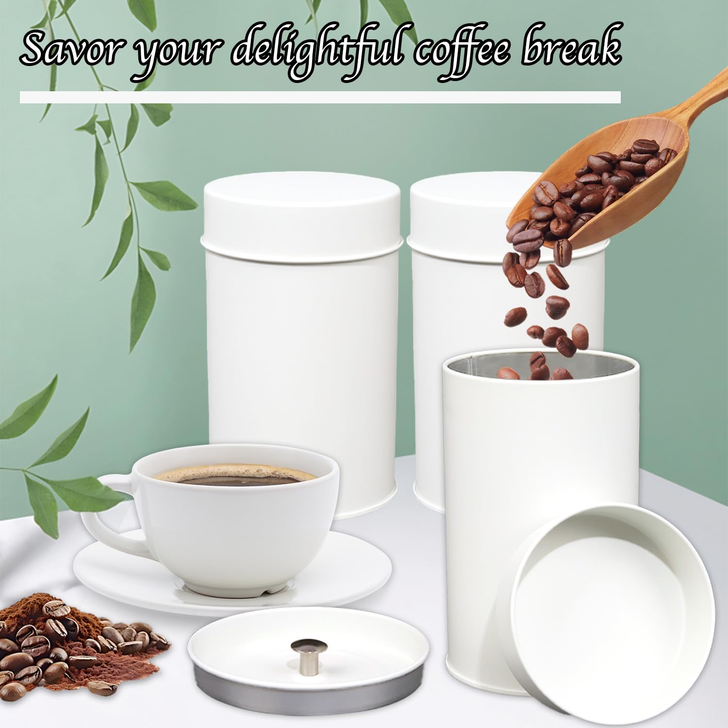 Wuqoioo Tea Canister, 6 Pack Tea Tin Loose Leaf Tea Storage Tea Tins For Loose Tea, Tea Storage Loose Leaf Metal Tea Tin Canister For Loose Tea Storage Coffee Sugar Candy Herbs And Spices (White)