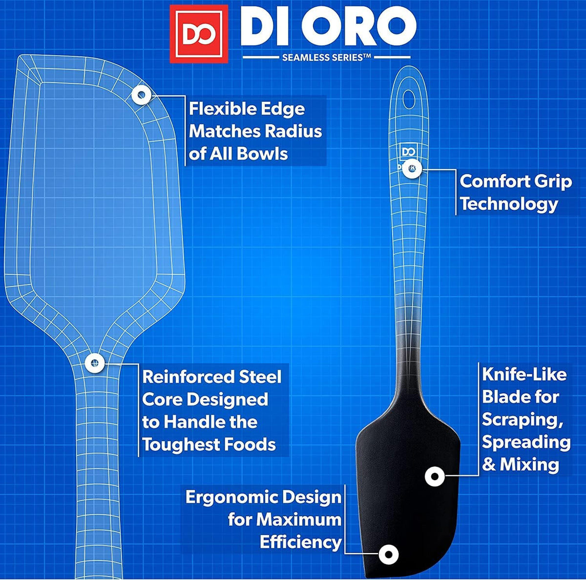 DI ORO Silicone Spatula Set - 600F Heat Resistant, 4-Pc Black