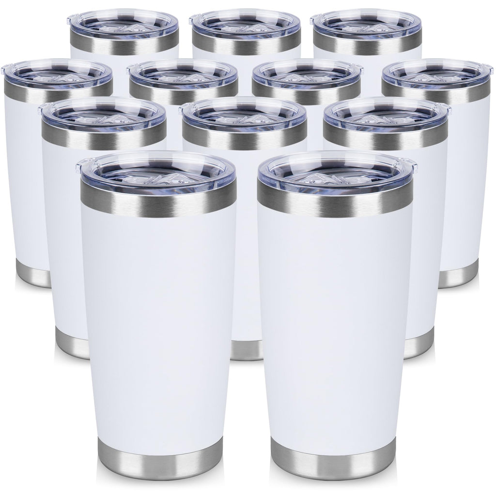 VQRRCKI 20 oz Tumbler Stainless Steel Tumblers Bulk with Lid Double Wall Insulated Coffee Tumbler Cups for Hot & Cold Drinks Powder Coated Travel Coffee Tumbler Mug Metal (White, 12 pack)