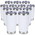 VQRRCKI 20 oz Tumbler Stainless Steel Tumblers Bulk with Lid Double Wall Insulated Coffee Tumbler Cups for Hot & Cold Drinks Powder Coated Travel Coffee Tumbler Mug Metal (White, 12 pack)