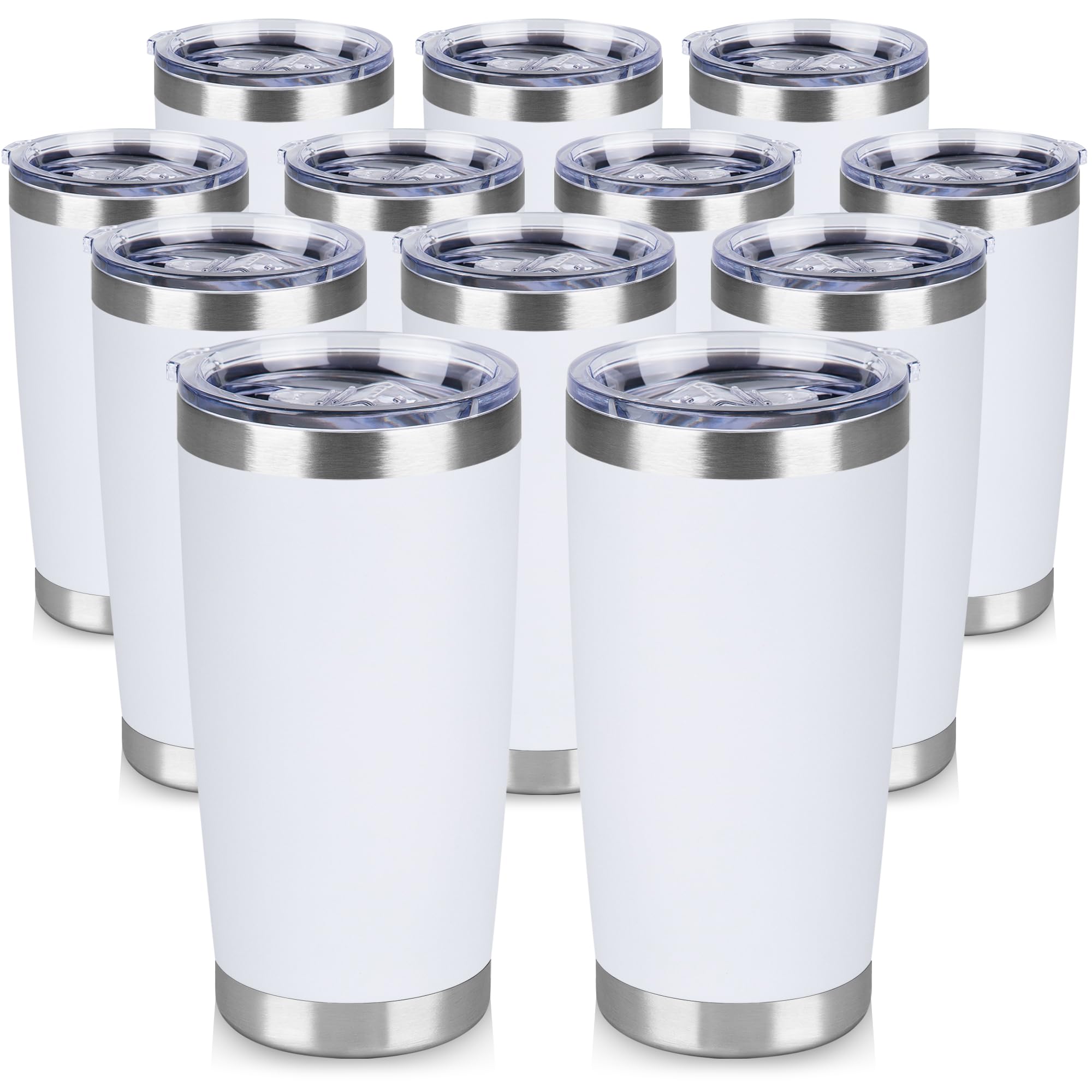 VQRRCKI 20 oz Tumbler Stainless Steel Tumblers Bulk with Lid Double Wall Insulated Coffee Tumbler Cups for Hot & Cold Drinks Powder Coated Travel Coffee Tumbler Mug Metal (White, 12 pack)