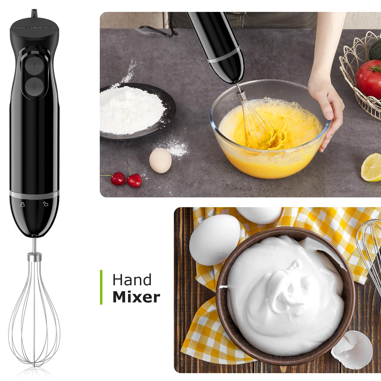 Bonsenkitchen 3-in-1 Immersion Blender Handheld with 2 Mixing Speed
