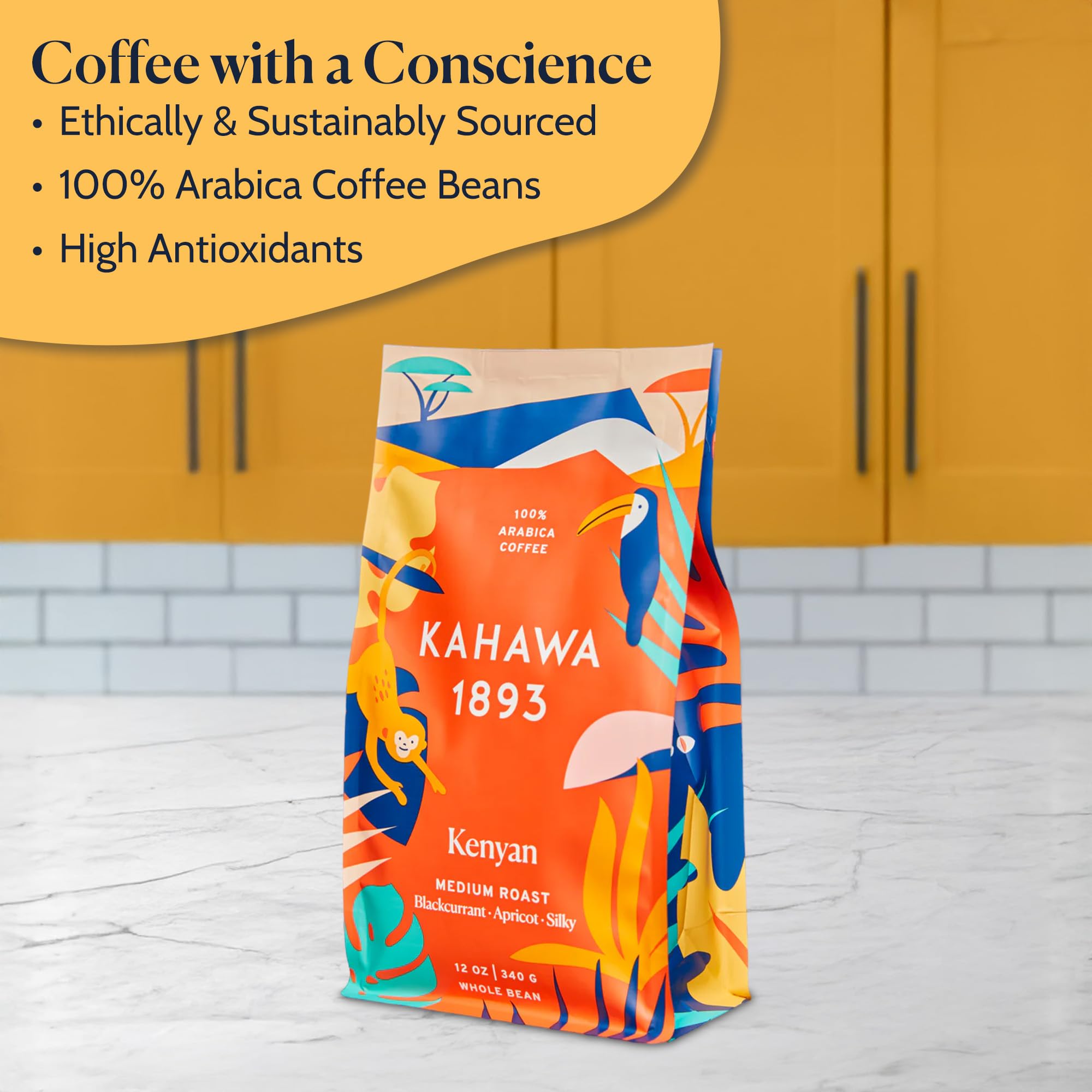 Kahawa 1893 Whole Bean Coffee Medium Roast Kenyan Blend 24 Oz - As Seen on Shark Tank, High Antioxidants, Naturally Sweet, Organically Grown, Ethically & Sustainably Sourced