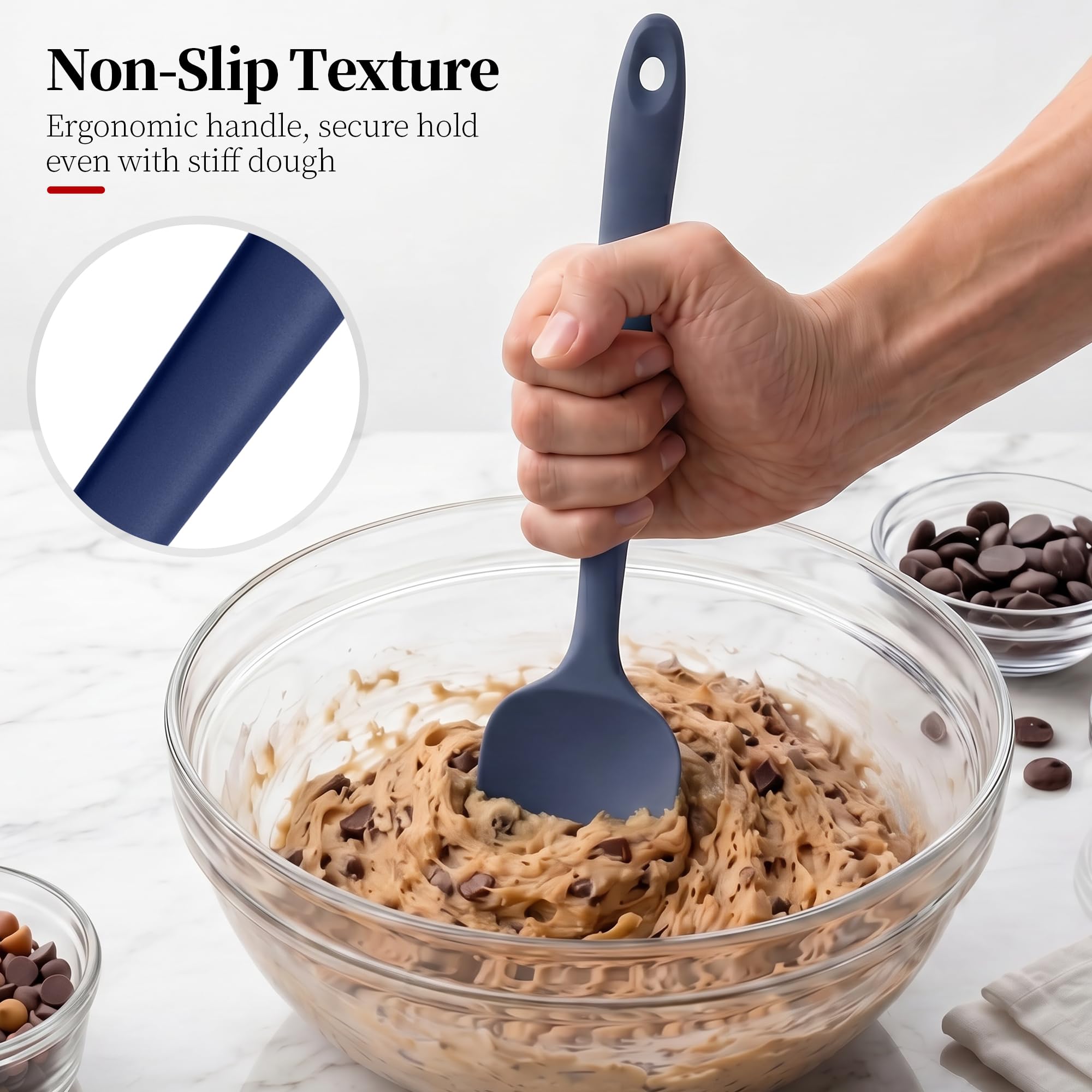 Lilybeam 600ºF Heat Resistant Silicone Spoon Spatula Set of 3, Blue
