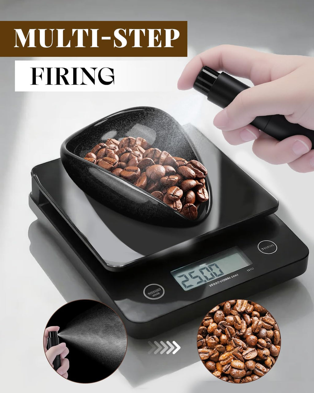PROKITCHEN Coffee Dosing Cup Set, Ceramic Espresso Dosing Cup, 10ml Coffee Spray Bottle, 15ml 304 Stainless Steel Measuring Spoon with Wooden Handle