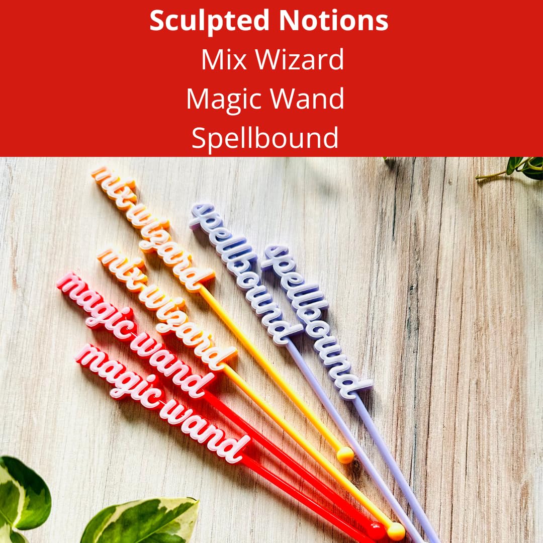 MixCraft Elixir Mixer Cocktail Stirrers, Drink Stirring Swizzle Sticks, Colorful Words, Set of 6