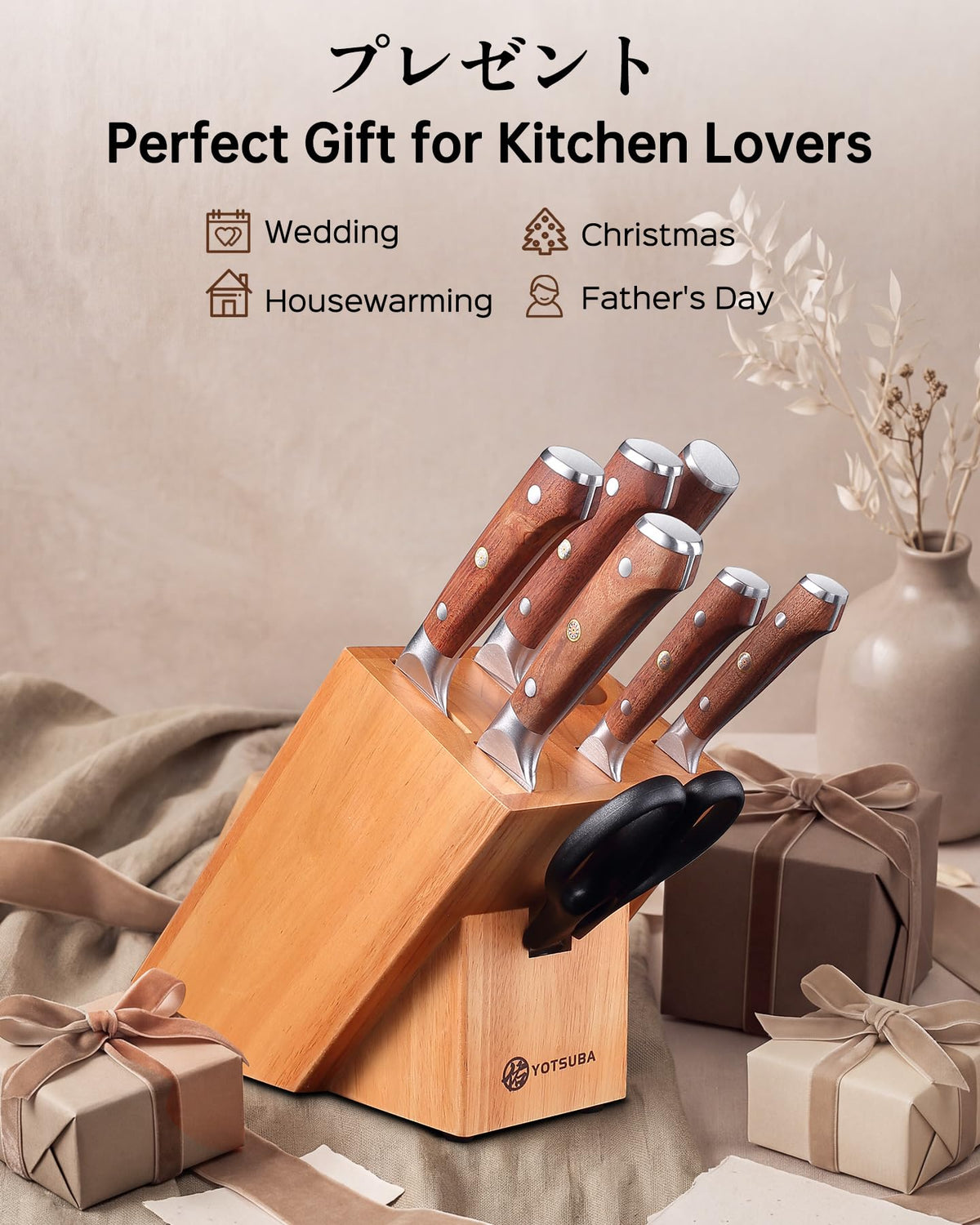 YOTSUBA 8 PCS Japanese Kitchen Knife Set with Block, Ultra Sharp Knives Set