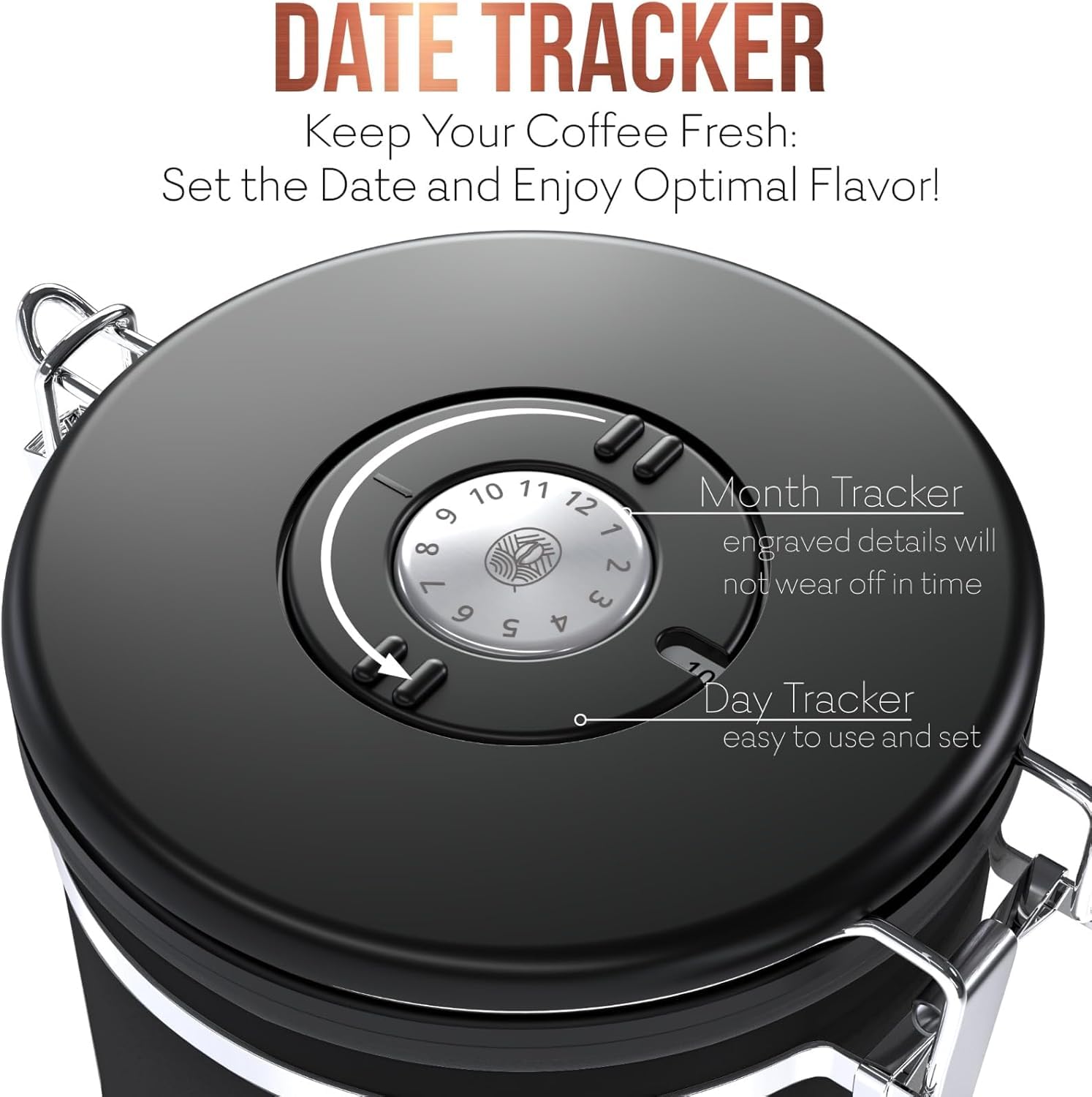 CafetastiQ Coffee Canister – Airtight Stainless Steel Storage Container with Date Tracker & Scoop, Sealed Jar for Grounds, Beans, Tea, Flour, Cereal, and Sugar (Black Esspresso, 22OZ)