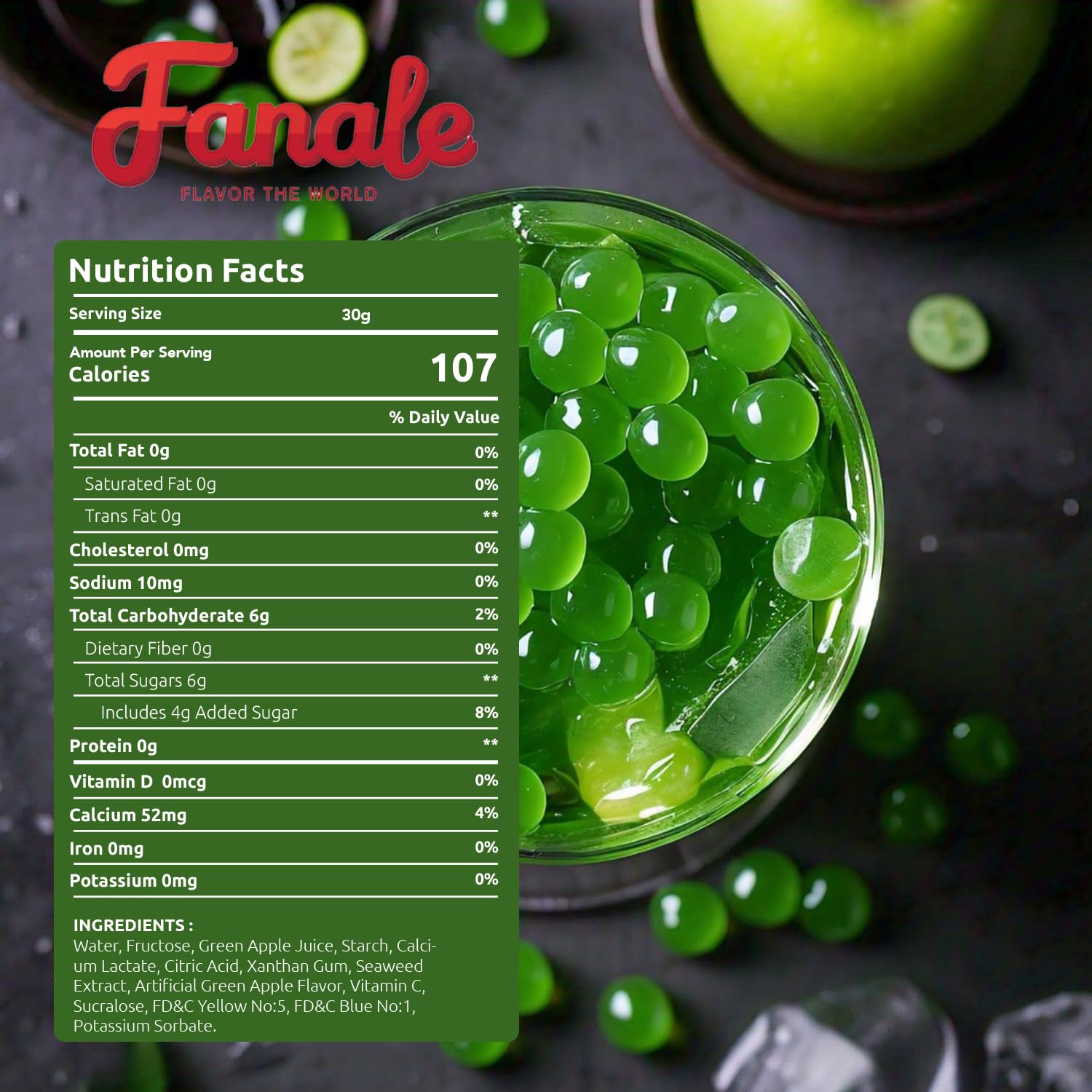 Fanale Green Apple Popping Boba Pearls for Bubble Tea and Drinks, 7 Pounds