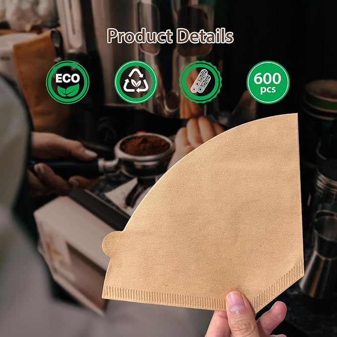 600 Count Cone Coffee Filters #4, Natural Brown Paper Cone Shaped Coffee Filters for Pour Over and Drip Coffee Maker (100 Count, Pack of 6)