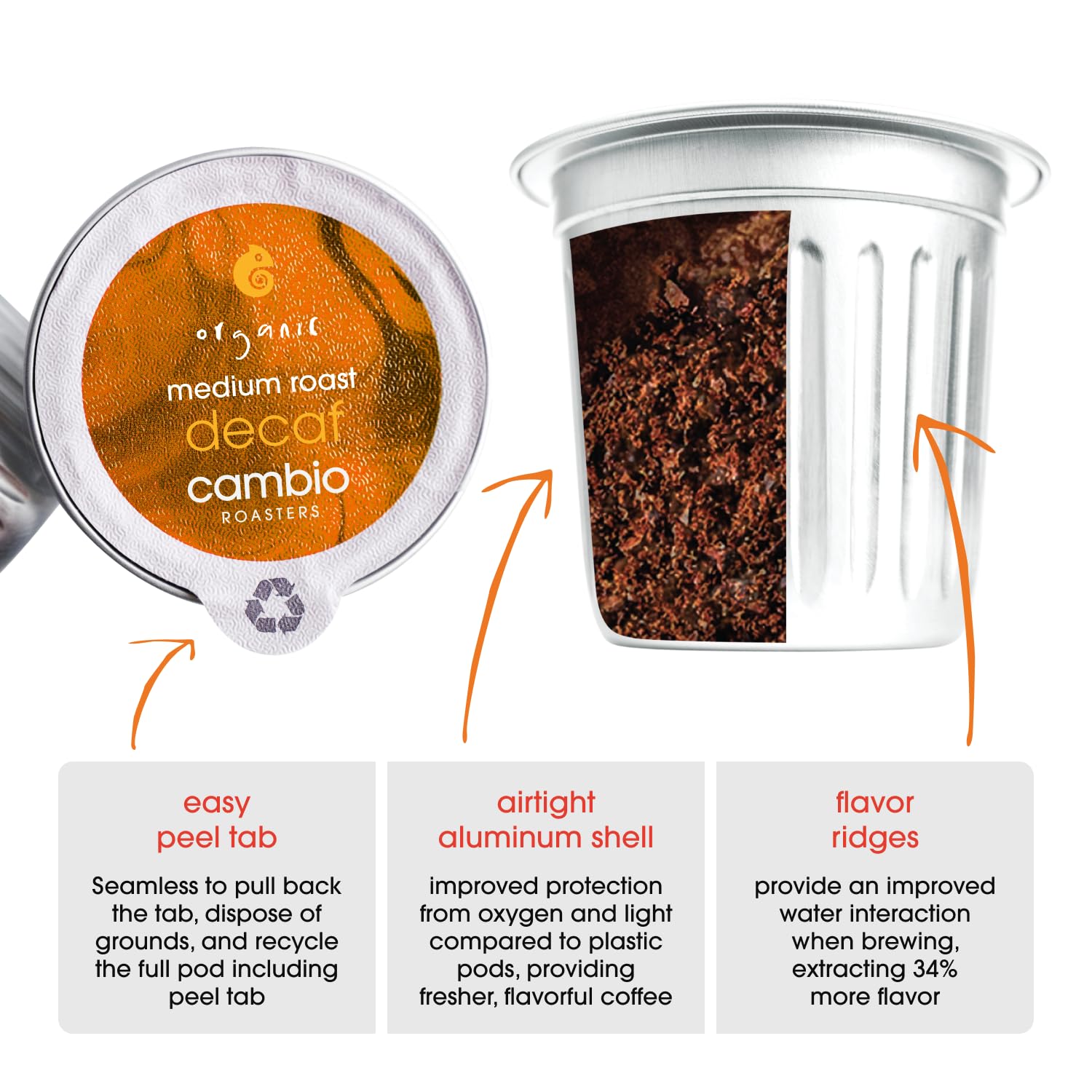Cambio Roasters Decaf Medium Roast Coffee Pods - Aluminum Pods, 10ct