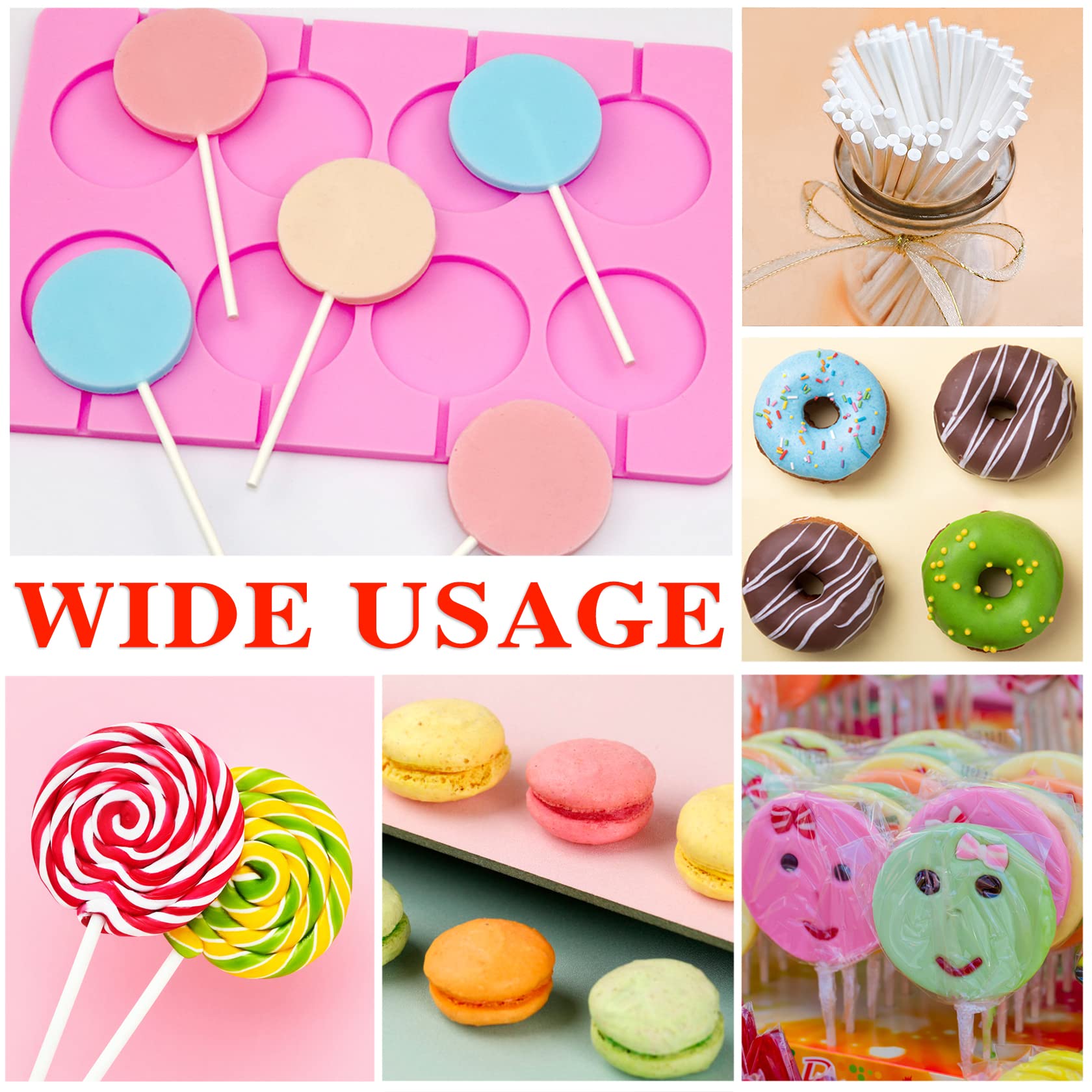 Silicone Lollipop Molds Candy Molds Silicone Sucker Molds Hard Candy Mold & 2x8 Rounds Nonstick Lollipop Mold With 20 Sticks for Candies,Bread,Jellies,Chocolate,Etc