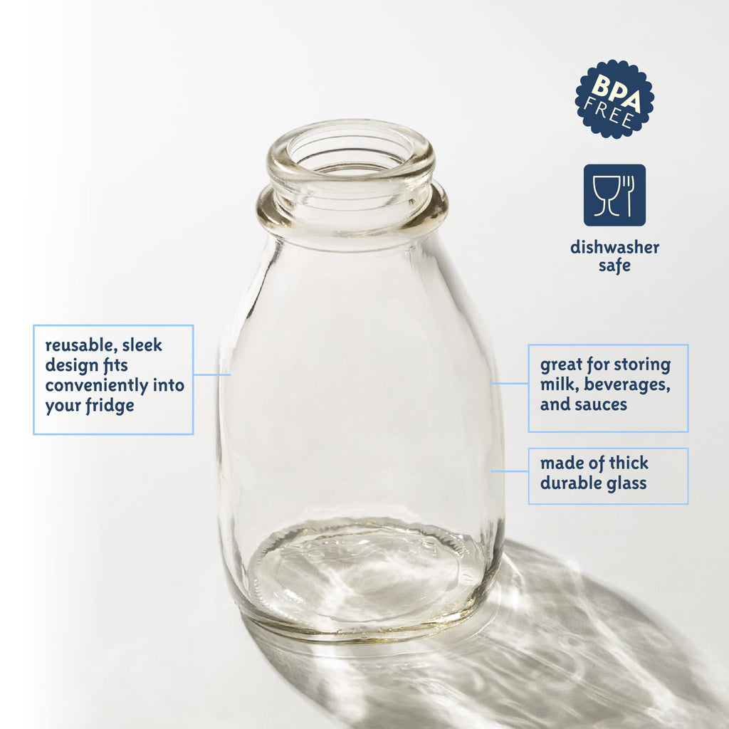 kitchentoolz 16 oz Glass Milk Bottle with Lid and Pour Spout – Small Glass Creamer Container for Refrigerator – Airtight Pint Milk Bottle for Coffee, Tea, and Liquid Storage