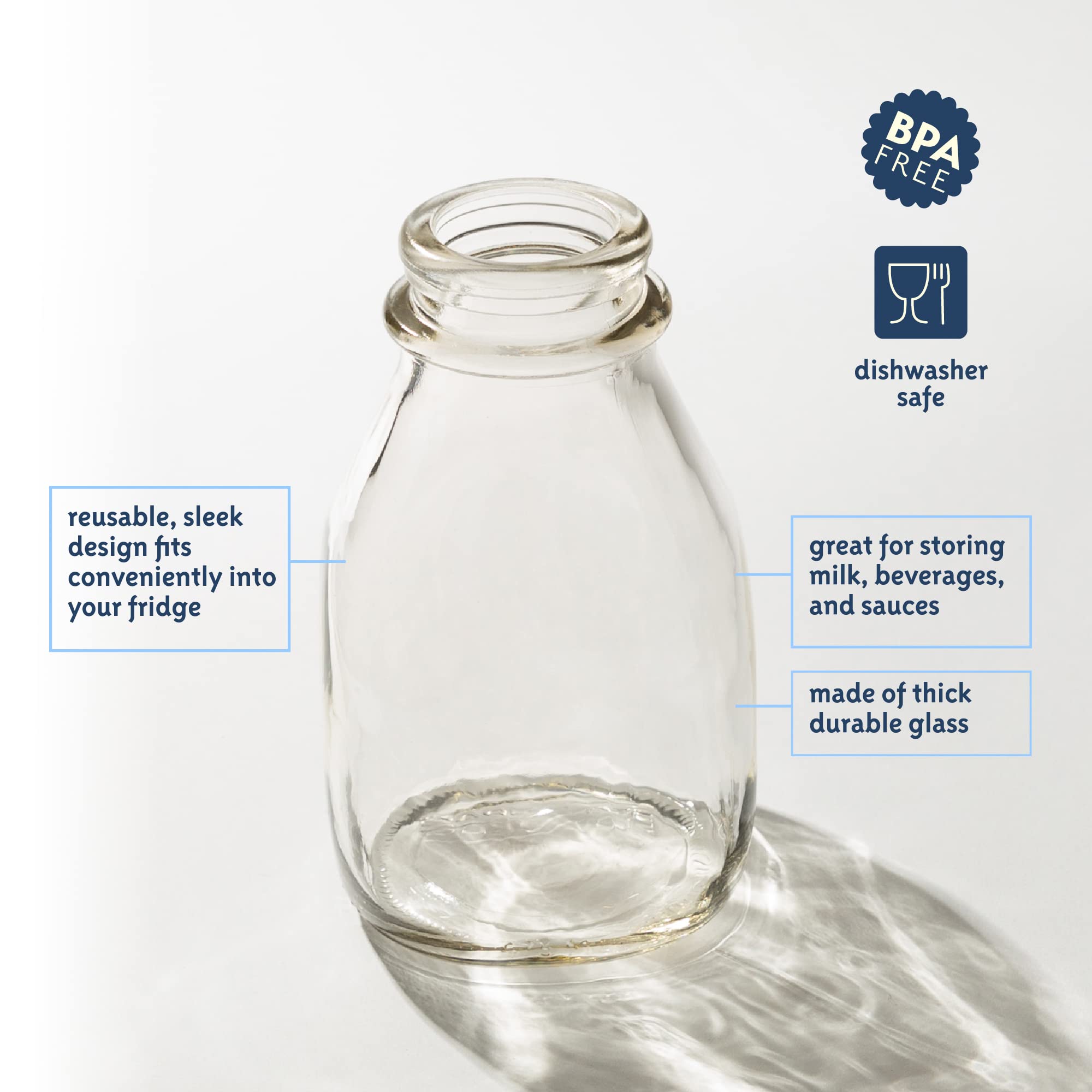 kitchentoolz 16 oz Glass Milk Bottle with Lid and Pour Spout – Small Glass Creamer Container for Refrigerator – Airtight Pint Milk Bottle for Coffee, Tea, and Liquid Storage