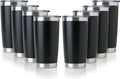 DOMICARE 20oz Stainless Steel Tumbler Bulk with Lid, Double Wall Vacuum Insulated Travel Mug, Powder Coated Coffee Cup, Powder Black, 8 Pack