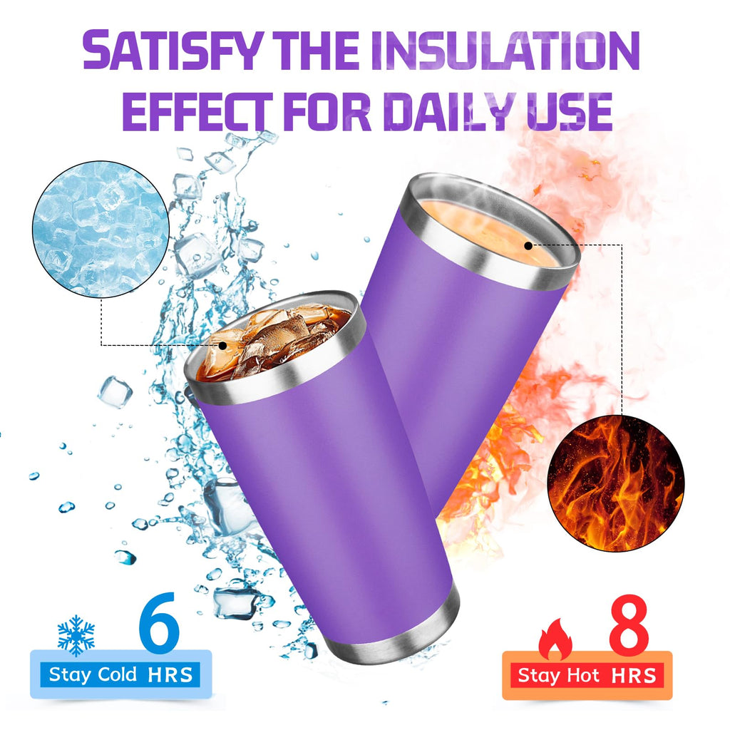 FLIFQI 20oz Tumbler with Lid Double Wall Vacuum Insulated Travel Coffee Mug Stainless Steel Thermal Cup Powder Coated Sturdy Coffee Tumbler for Hot and Cold Beverage (Purple,1)